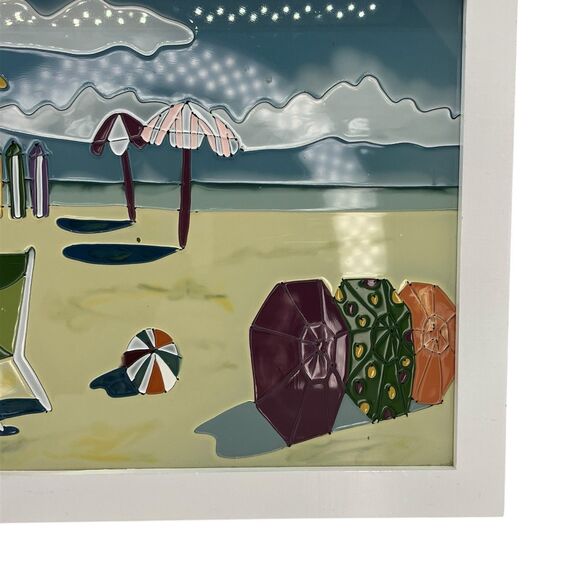 Beach Scene 3 D Art On Glass Stain Glass Style Colorful Wall Decor Picture Coast - Picture 9 of 14